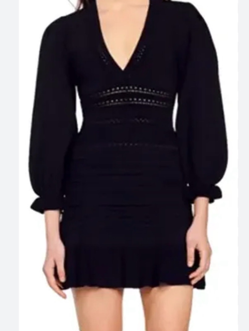 Sandro Black V-Neck Long Sleeve Mini Dress